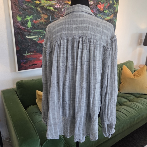 Free People Headed to the Highlands Boho Button-Down Gray Blouse Top, Medium - Picture 5 of 9